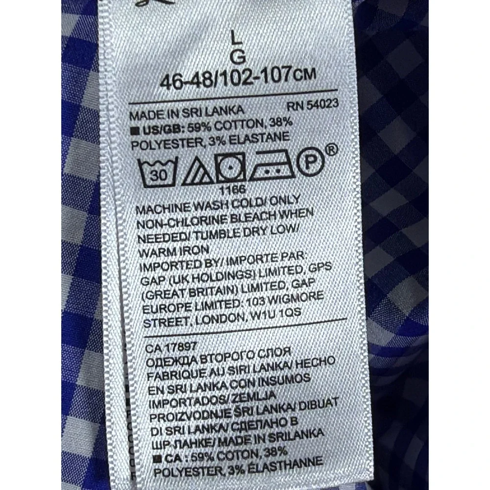Banana Republic Slim Flex Fit Tech Stretch Cotton Gingham Shirt Blue Large